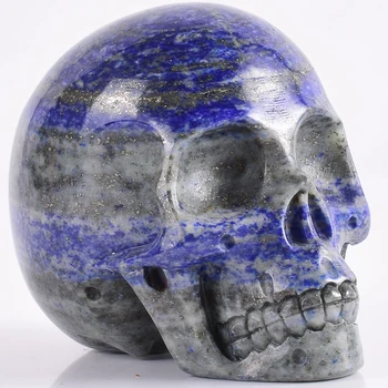 

3inch lapis lazuli refinement Skull figurine natural stone mineral Carved Realistic statue healing Home Ornament art collectible