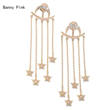 Chunky Alloy Stars Tassel Pendant Studs Earrings  Cute Half Moon Long Pendant Post Earrings Fashion Women Jewelry Pendientes