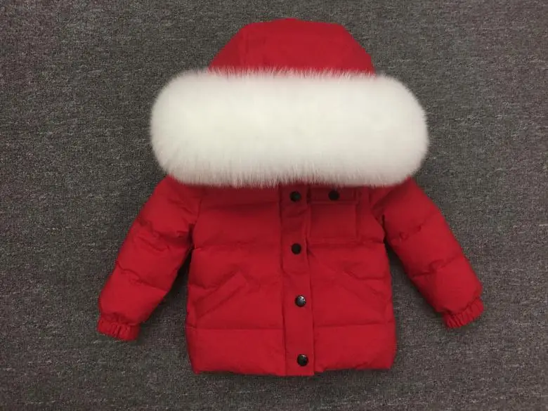 Детское зимнее пальто детские куртки на утином пуху для мальчиков и девочек, детский зимний комбинезон, детское плотное теплое пальто с меховым воротником - Цвет: red 3