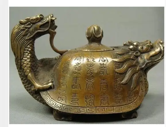 Украшенный старый Бронзовый Китайский старый медный ручной работы дракон чайный горшок антикварные ремесла Медная скульптура дом