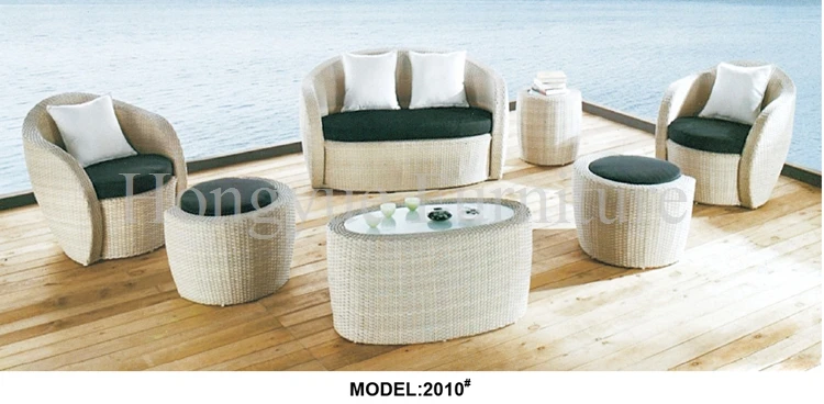 White rattan garden sofa furniture set with cushions