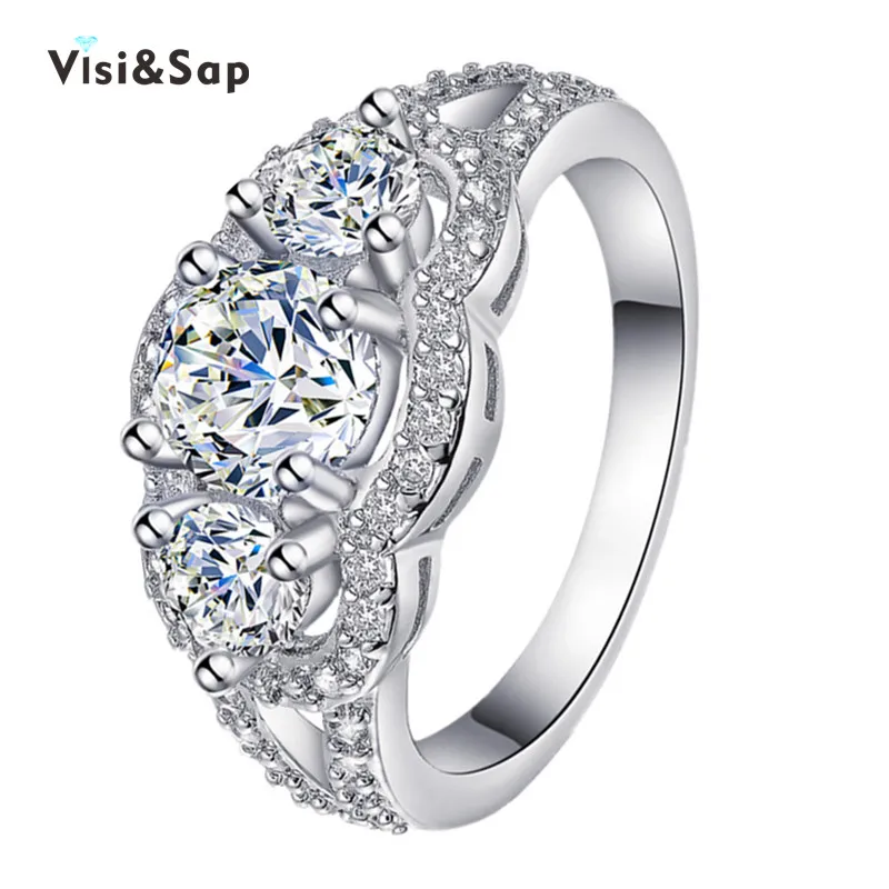 Eleple Винтаж 3 камень палец кольцо AAA кубического циркония свадебные кольца для женщин Подарки белого золота цвет модные украшения VSR173