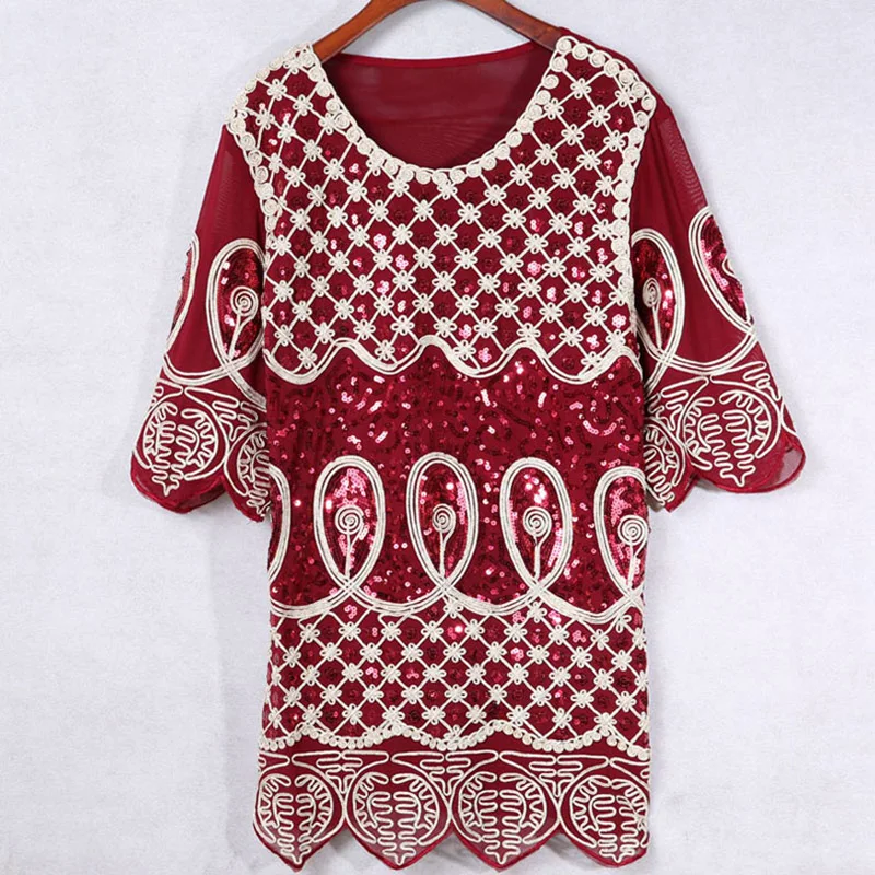 

YingYuanFang Fashion new embroidered exquisite sequins flow temperament mesh tops