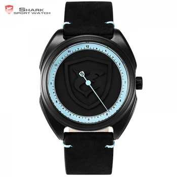 

New Collared Carpet Shark Sport Watch 3D Blue Dial Unique One Hour Hand Design Leather Band Waterproof Quartz Men Watch / SH572