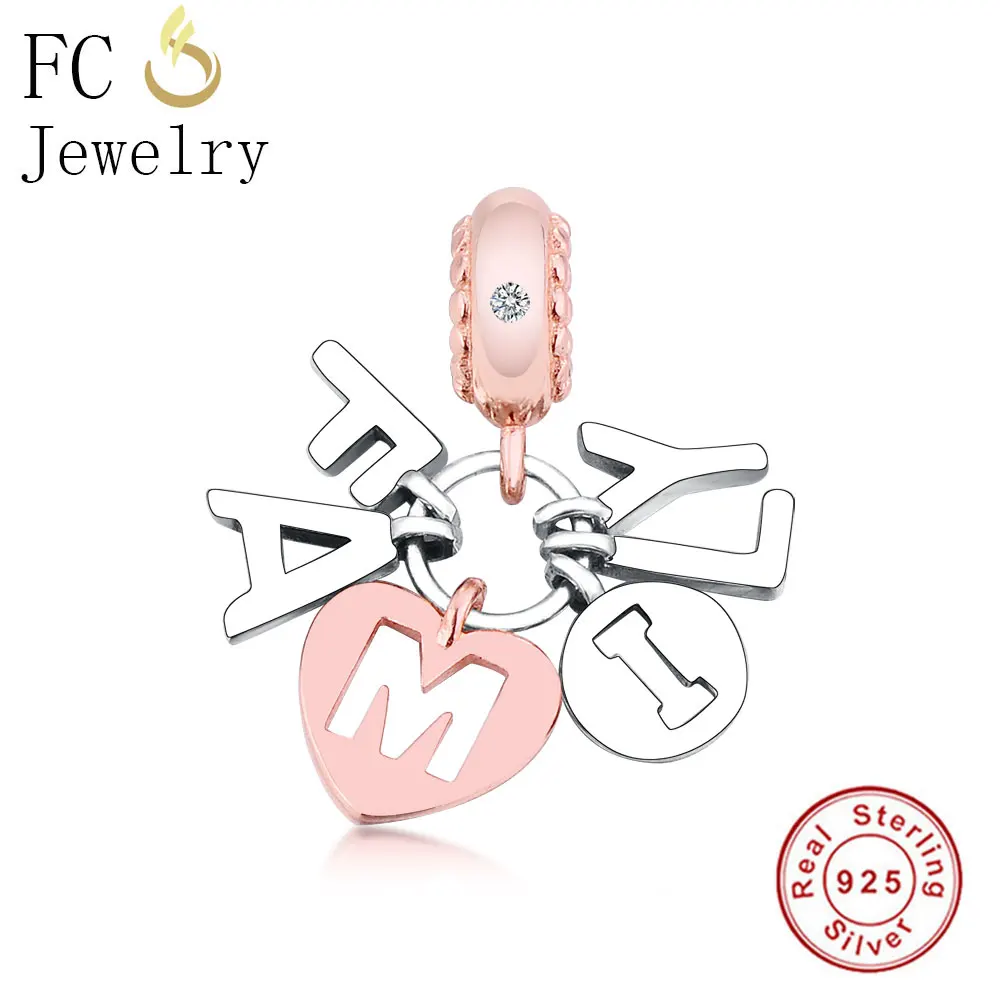 

FC Jewelry Fit Original Pandora Charm Bracelet 925 Sterling Silver Rose Gold Letter Family Beads Pendant Craft Making Berloque