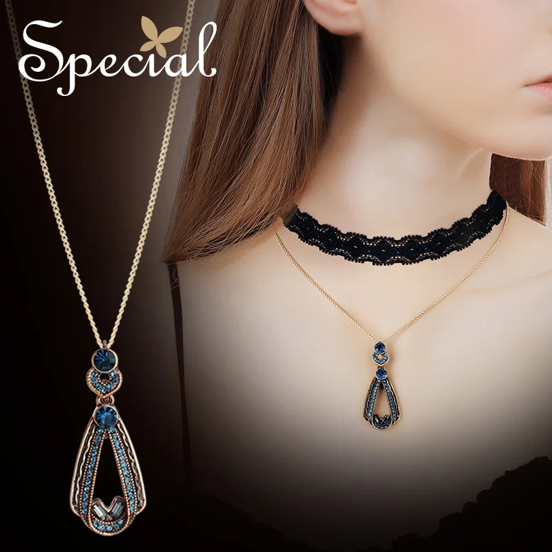

Special Fashion Luxury Gold Maxi Necklace Vintage Choker Necklace Rhinestones Necklaces Pendants Jewelry Gifts for Women S1745N