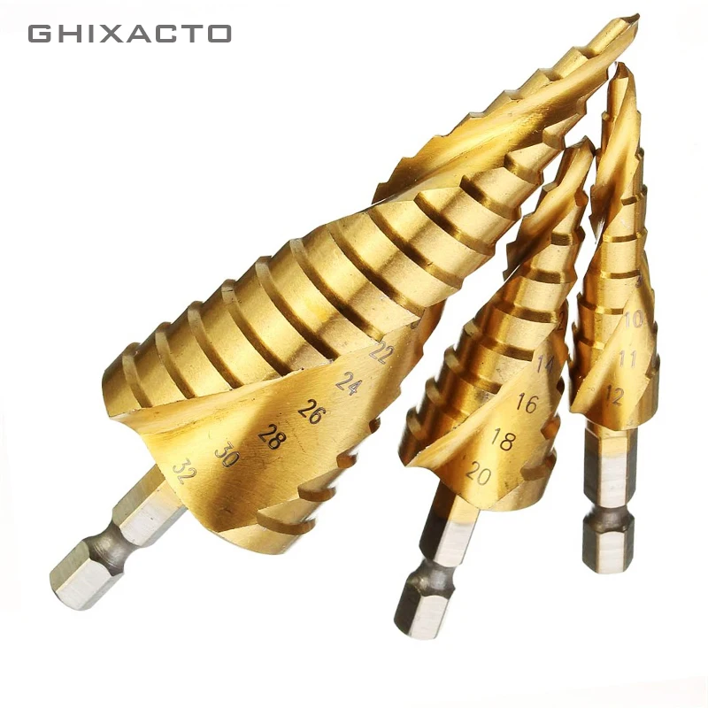 

GHIXACTO 3pcs HSS Spiral Grooved center drill bit 4-12/20/32mm solid carbide mini drill accessories Titanium Step Cone Drill Bit