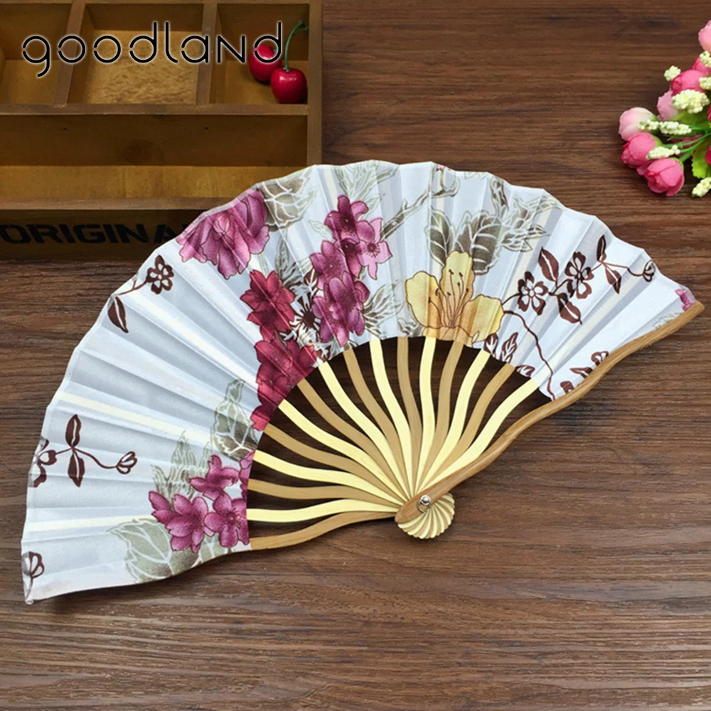  Free Shipping 5pcs Delicate Packaging Japanese Chinese Handmade Floral Fabric Flower Hand Fan Weddi - 32746304144