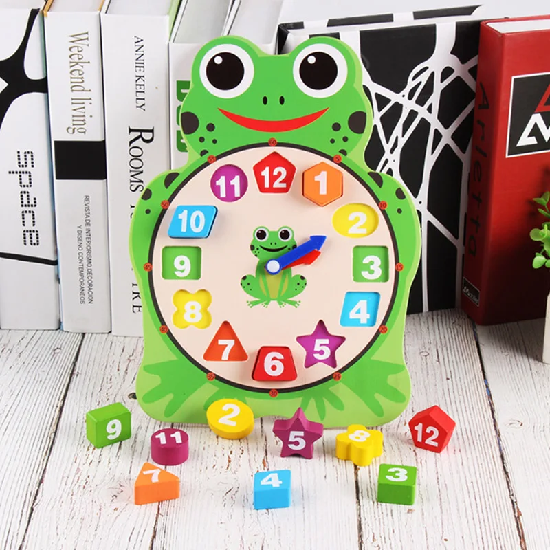  Cartoon Animal Digital Clock Wooden Building Blocks Toy Frog Shape Kindergarten Children Teaching M - 32918481521