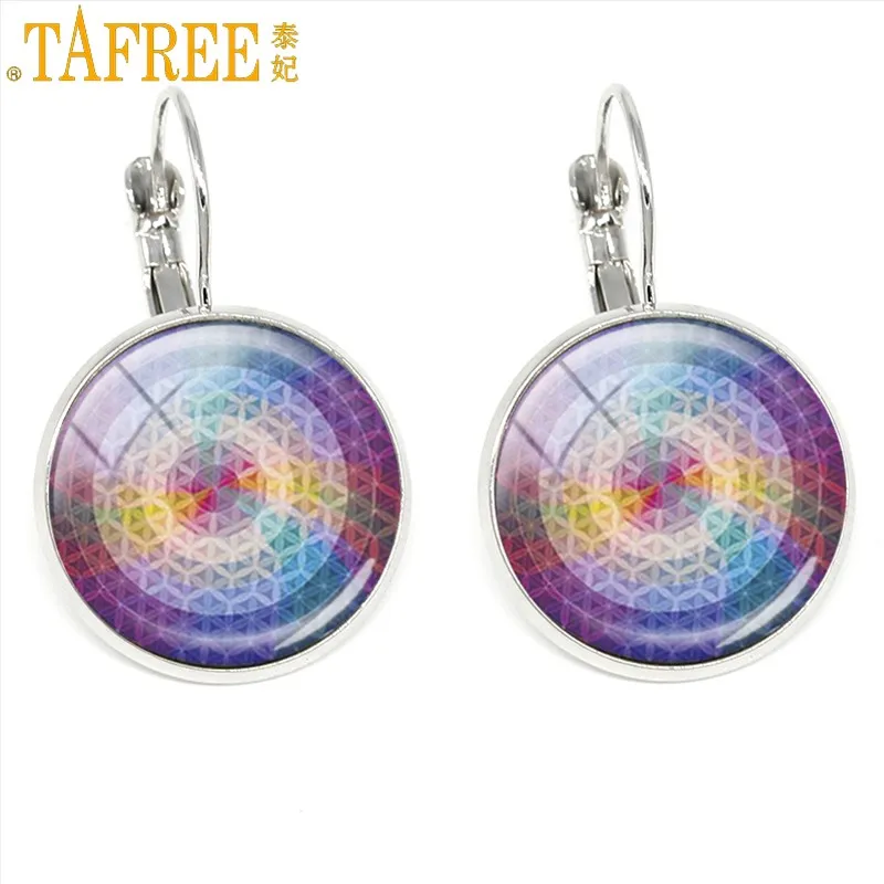 

TAFREE 2017 New Arrival Mandala clip on Earrings Dazzling colorful Sri Yantra patterns jewelry for girl's gifts H371