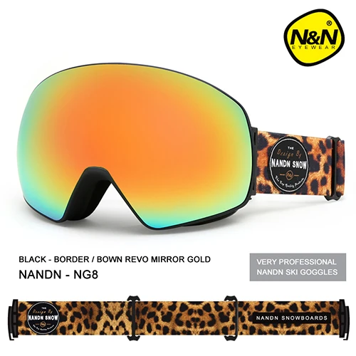 NANDN, лыжные очки, двухслойные, UV400, анти-туман, большая Лыжная маска, очки для катания на лыжах, для мужчин и женщин, очки для сноуборда - Цвет: Black Frame-Gold