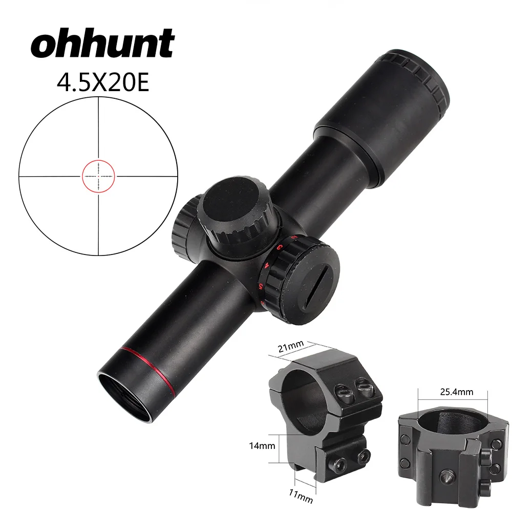 Ohhunt 4.5x20E прицел для охотничьей винтовки Компактный красный с подсветкой Стекло травленая сетка с откидными крышками и кольцами для объектива - Цвет: 25.4mm-Dovetail-SDZ