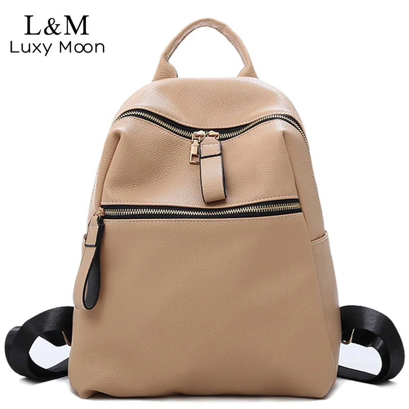 

Vintage Simple Soft Leather Backpacks Female 2018 Fashion Back Pack School Bagpack Solid Brand Designer Black mochila XA516H