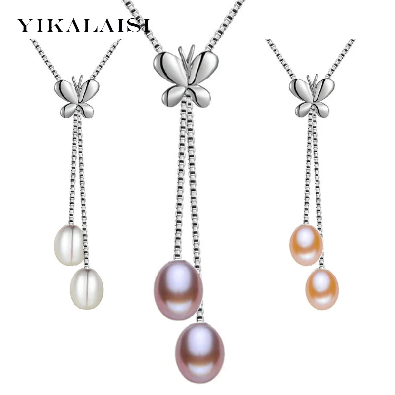 

YIKALAISI 925 Sterling Silver AAAA Natural Freshwater Pearl Fashion Pendants zircon Jewelry For Women 8-9mm Pearl 4 Colour