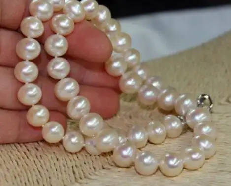

classic 9-10MM South Sea White NATURAL Pearl Necklace 18 Inch 925