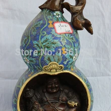 Xd 001157 1" Китайский Перегородчатой Фиолетовый Бронзовый Happy Смех Статуи Будды Майтреи Тыквы Комплект