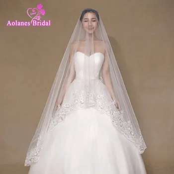 

2017 Real Photos Ivory Wedding Veil 3m Long Lace Sequins Appliques Edge Mantilla Bridal Veil Wedding Accessories Veu De Noiva