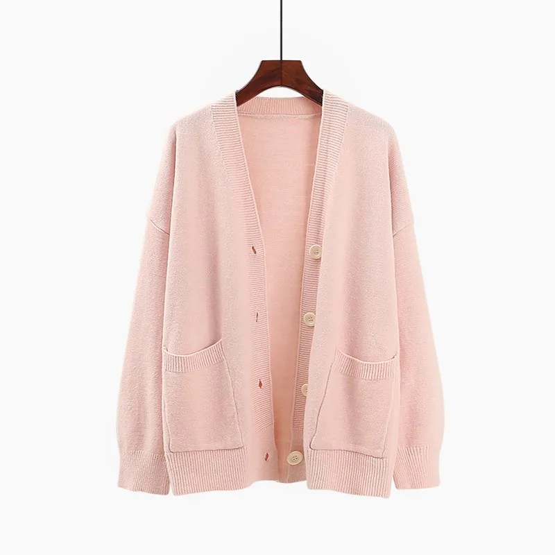 H.SA ropa mujer invierno cardigan women Long Sleeve Oversized Khaki Jumpers Button Up Autumn New Korean Style Cardigans - Цвет: LM8696-k Pink