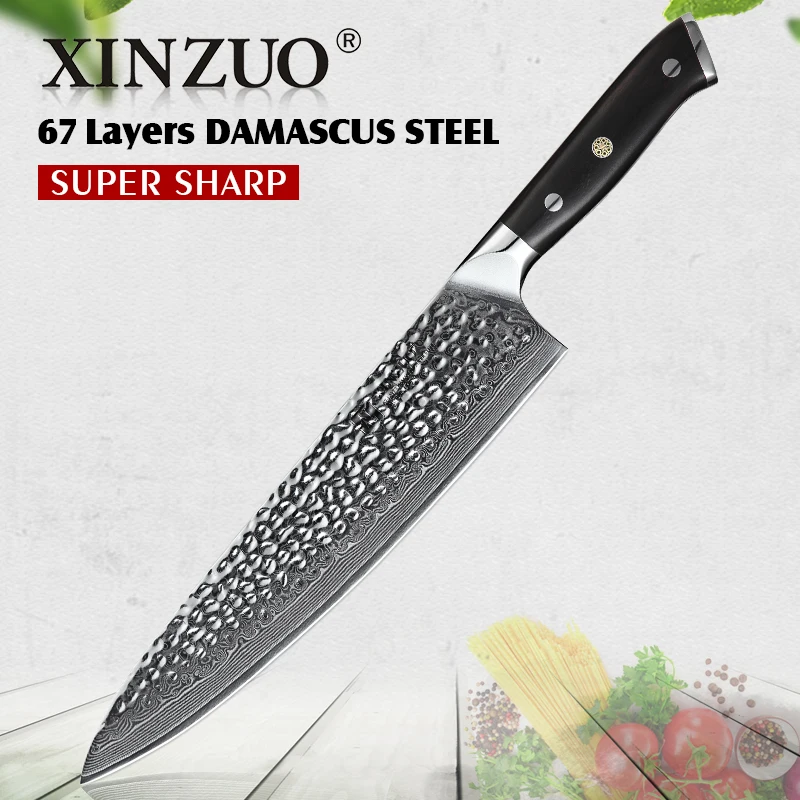 

2019 XINZUO 10'' inch Chef Knife Japanese VG10 67 Layers Damascus Stainless Steel New Design Chef kitchen Knives Ebony Handle