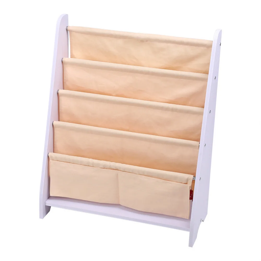 Kids Wood Book Shelf Sling Storage Rack Bookcase Room Organizer