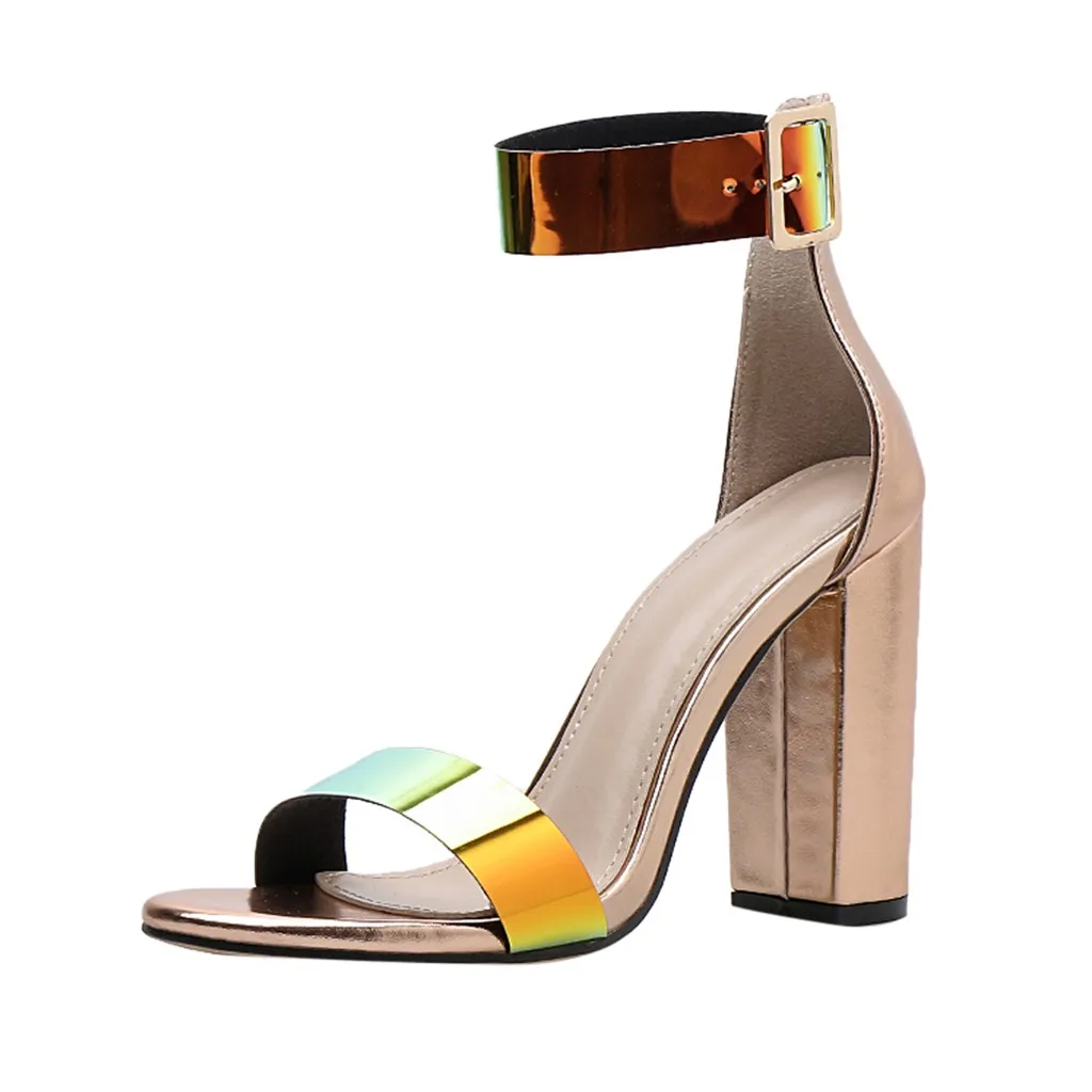 

Women Sexy Nightclub High Heel Sandals Pumps Sequined Ankle Strap Party Shoes Spring fashion British Wind Square Heel Apr 25