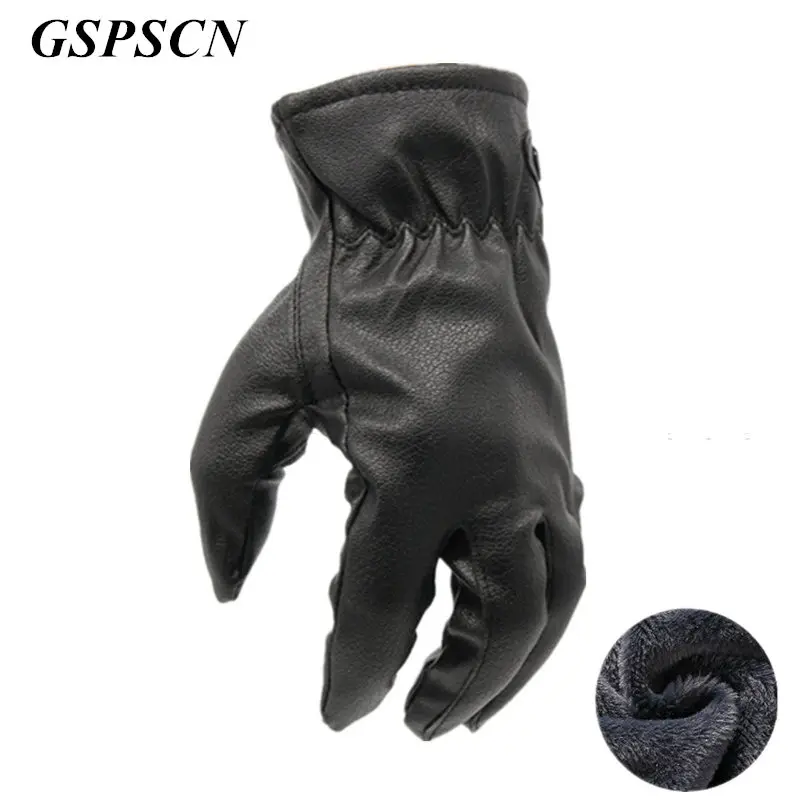 

New Winter Thick Full Finger Faux Pu leather Buckskin Motorcycle Waterproof Gloves Warm sensory Gloves Touch screen For Unisex