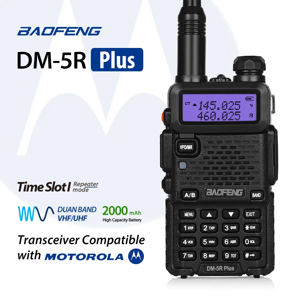 Baofeng DM-5R Plus Dual Band DMR Digital Walkie Taklie Transceiver 1W 5W VHF UHF 136-174/400-480 MHz Two Way Radio 2000mAH