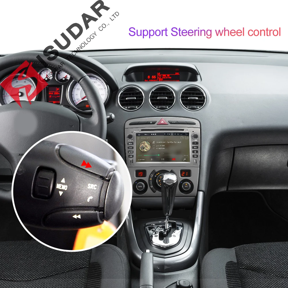 Flash Deal Isudar H80 Car Multimedia player Android 8.0 2 Din Autoradio For Peugeot 308/408 For Parrot Bluetooth Voice Control DSP GPS DVR 4