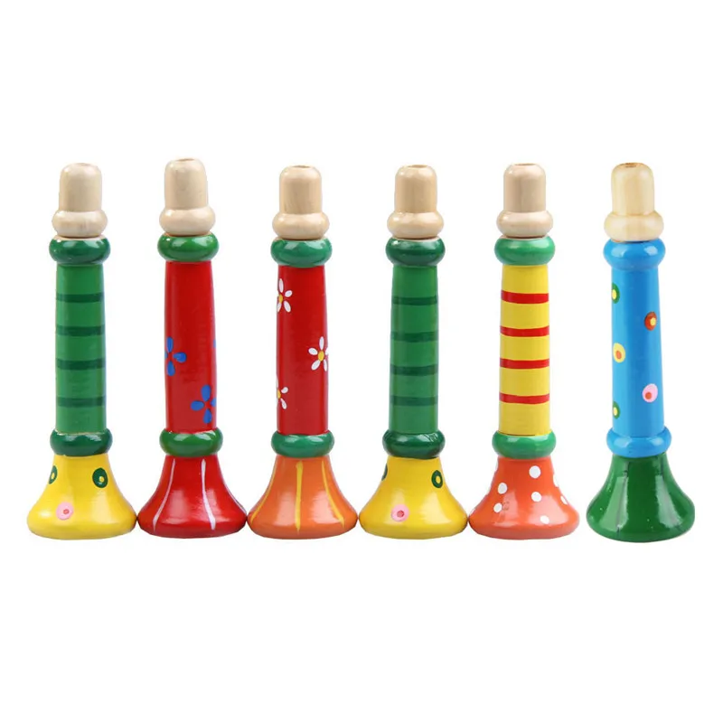 Colorful Wooden Trumpet Buglet Hooter Bugle Kids Musical Instrument Educational font b Toy b font for