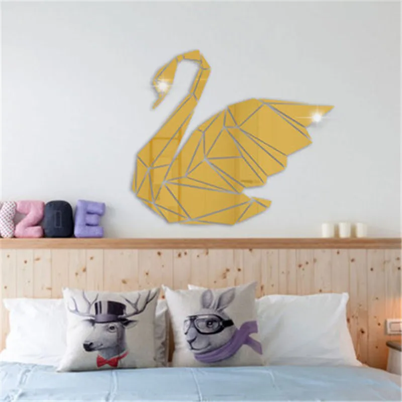 Акриловые 3D геометрические Лебедь зеркало наклейки на стену для детей спальня художественные настенные наклейки домашний декор зеркальный зал декоративные наклейки