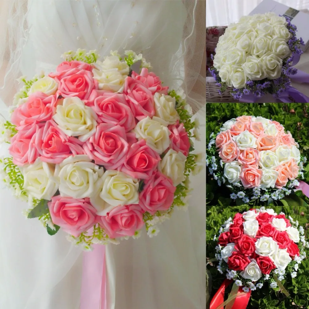 Zaatora Pieces Rose Flower Bridal Bouquet Buque Noiva Branco Pink Zaatora Pieces Rose Flower Bridal Bouquet