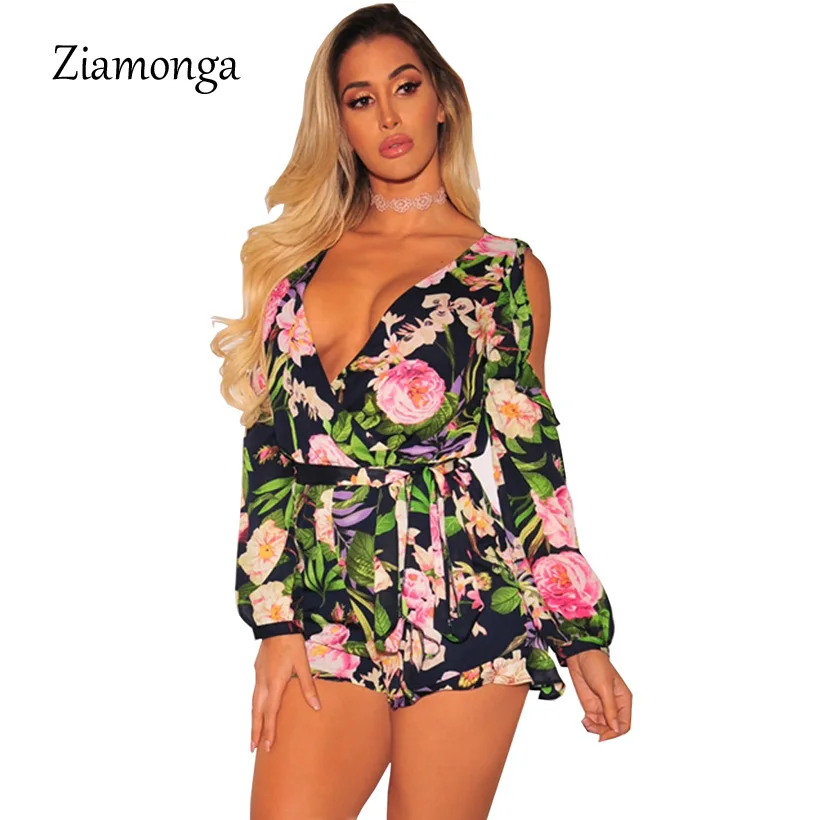 Ziamonga Ruffles Long Sleeve Off Shoulder Jumpsuit Romper