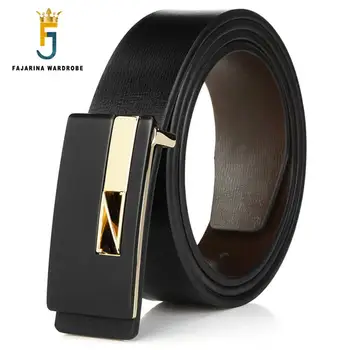 

FAJARINA Design Quality Double-side-use Genuine Leather Belt Fashion Letter Slide Buckle Metal Belts for Men Accessories LUFJ253