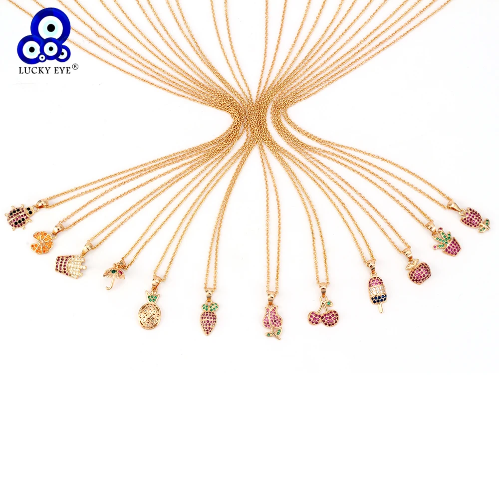 

Lucky Eye Ice cream Ladybug Cactus Necklace Colorful Zircon Pendant Gold Chain Necklaces For Female Women Jewelry Gift EY6235