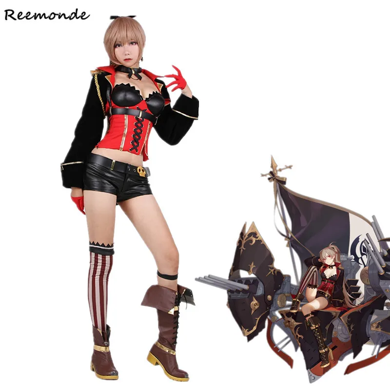 

Games Azur Lane Cosplay Costume Jean Bart Full Set Sexy Top Shorts Synthetic Wigs For Adult Woman Girls Carnival Christmas Party