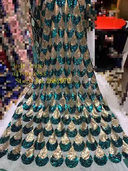 

5yards/bag 5 color embroidery sequined fish scale pattern Mosaic effect fabric used for wedding dress stage HS28#