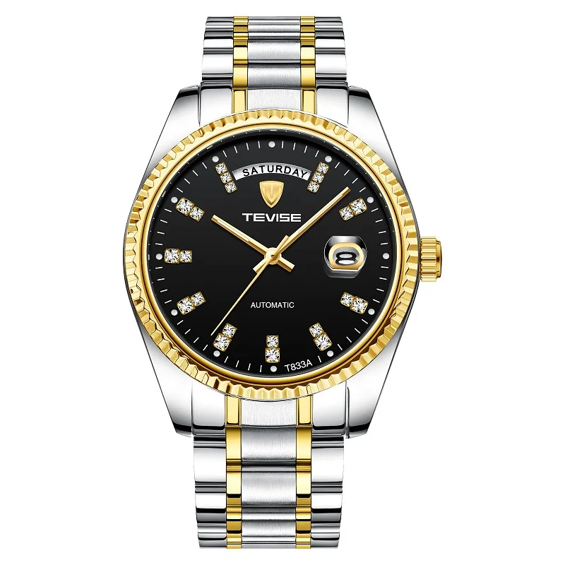 TEVISE Watch Men T833A Men Automatic Watch Rhinestone Scale Date Week Shockproof Waterproof Luminous Hands Mechanical Watch (4)