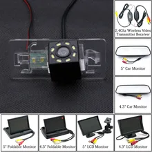 For Audi TT A1 A3 A5 A4L A4 A7 Q3 Q5 RS5 8LED Car CCD Parking Rear View Camera 4.3" 5" Monitor Power Filters 2.4GHZ Wireless Kit