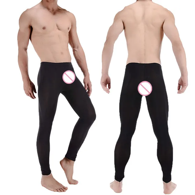 Sexy Men Leggings Transparent Long Pants Sleep Bottoms Male Tights
