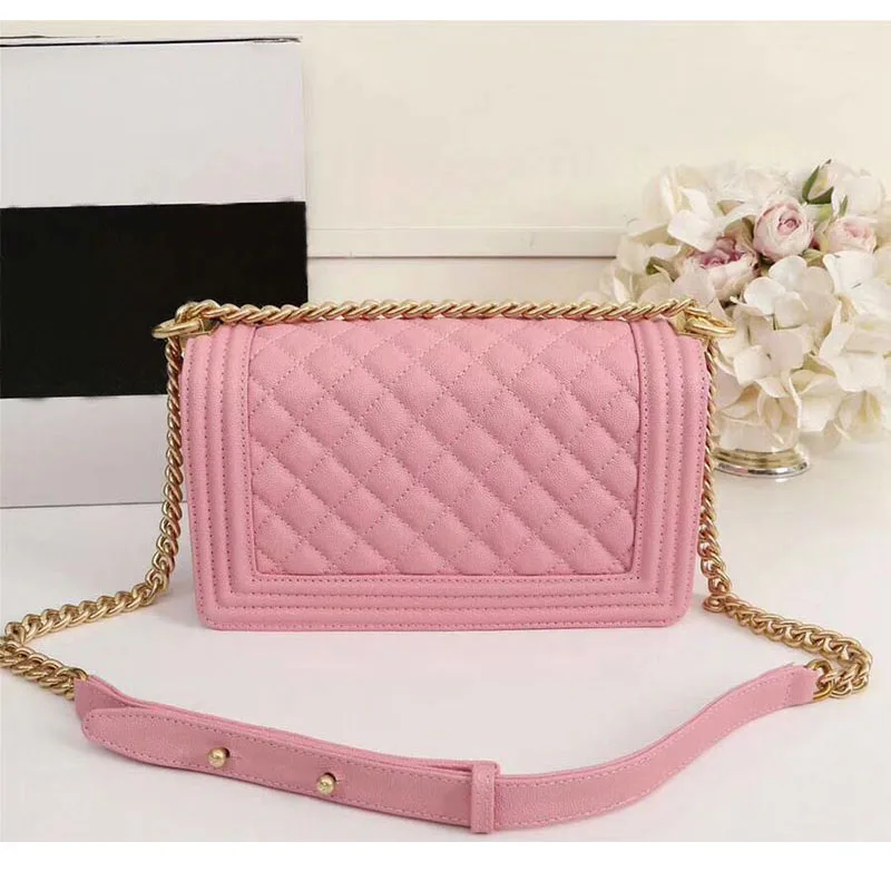 

luxury new style fashionable high quality caviar genuine leather bag gold chain flap lady shoulder bag rhomboid women Handbags
