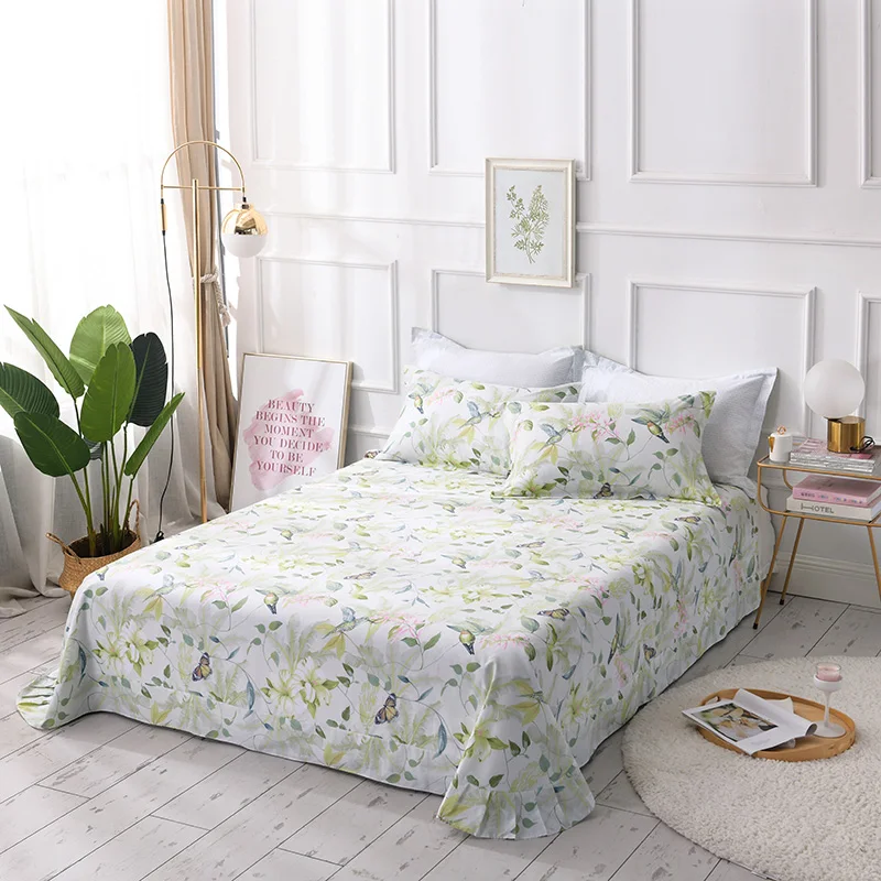

Butterfly and Leaves printed Green Vibrant Flat Sheet King Queen Twin size Kids Adults 100%Cotton Ultra Soft Bedding Top Sheet