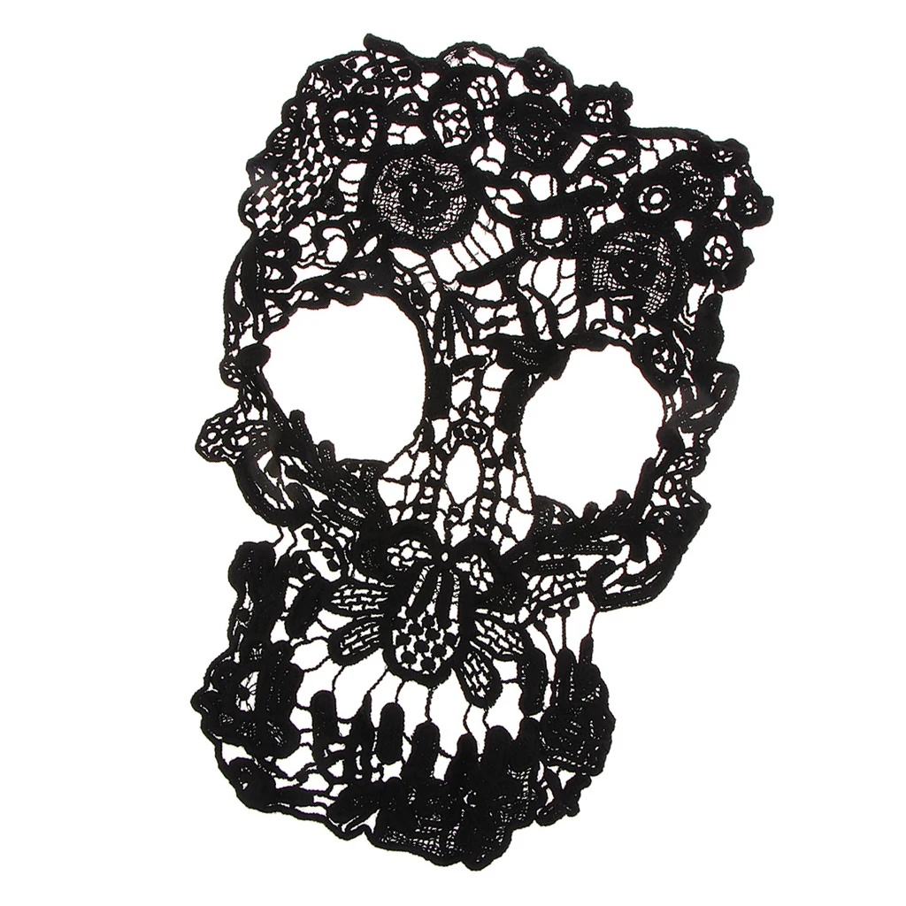 Skull Embroidered Appliques Lace Fabric Ribbon Trim Patch Gothic Embroidery Neckline Collar DIY Apparel Sewing Lace Black