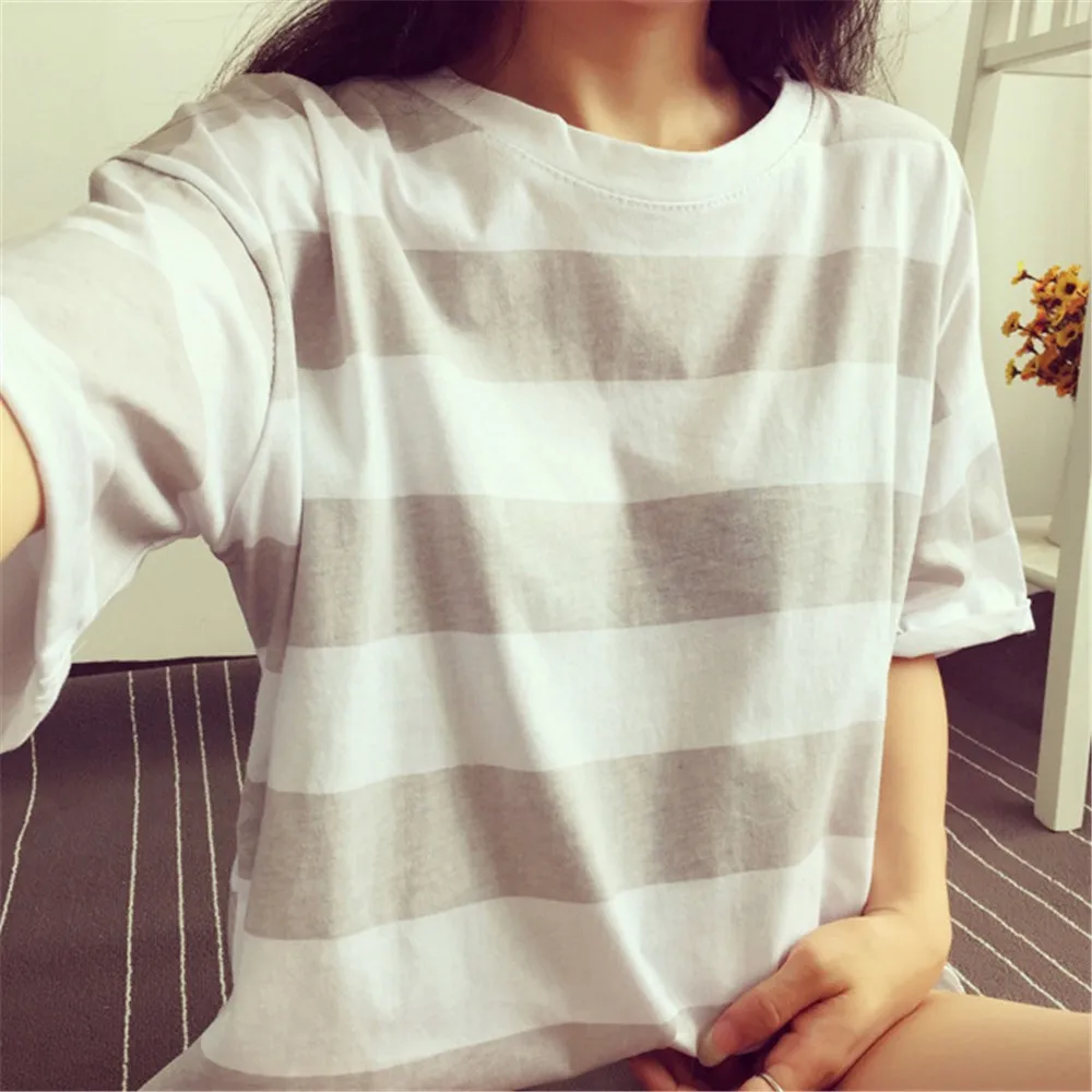Корейская одежда новая футболка женская уличная полосатая рубашка с круглым вырезом Летняя женская модная футболка Das Mulheres femme