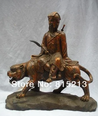 Ван 000207 Китайский Миф старый Бронзовый Восемь Бессмертных Бог Поездка Тигр-Бен Лу Дун статуя Будды