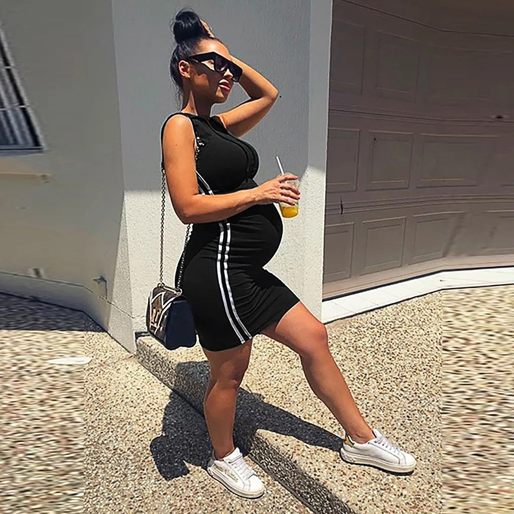 

maternity clothes Sexy Maternity Dress clothes for pregnant women Fashion Sleeveless Stripe Casual Buttock Dress ropa embarazada