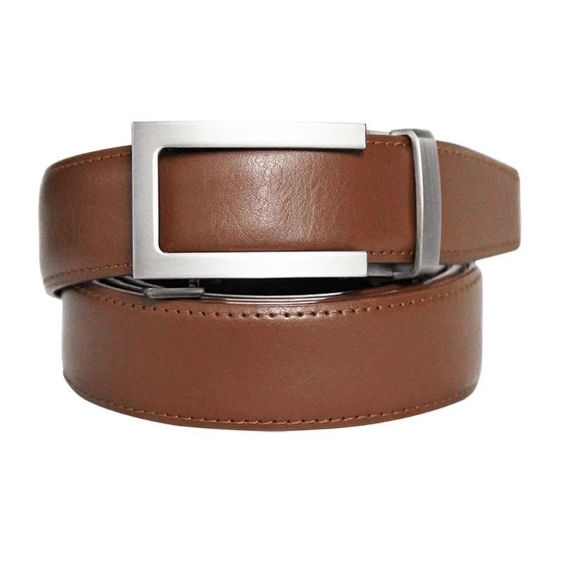 

High Quality Men's Ratchet Click Belt Genuine Leather Dress Belt for Men Jeans Holeless Automatic Sliding Buckle Brown Belts