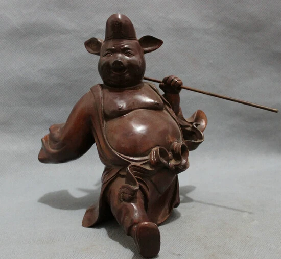 

wholesale factory 8" Chinese Bronze Collect Mythology Marshal Happy Zhu BaJie Chu Pa-chieh Statue