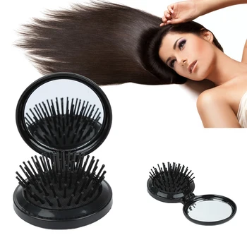 

New Travel Folding Comb with Mirror Hair Brushes Airbag Massage Foldable Pocket Mini Round Easy-take Comb Detangling Hair Brush