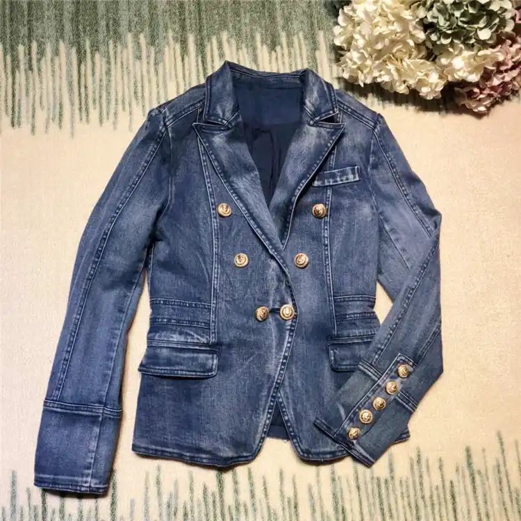 denim jacket with gold buttons