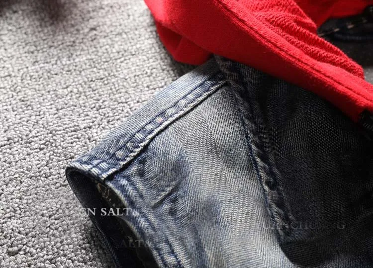 2019 весенние мужские джинсовые жилеты повседневные джинсы красный куртки с капюшоном пальто без рукавов жилет брендовая одежда